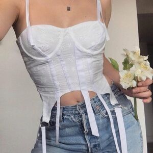 For Love and Lemons REVOLVE White Eyelet Corset Garter Top XS